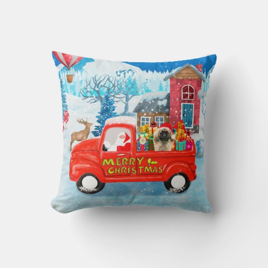 ピーゲスドッグのクリスマスデリバリートラック雪 クッション (正面)