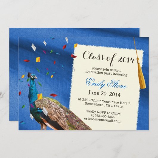 ピーコエレガントック王室のブルー卒業パーティー 招待状 (正面/裏面)
