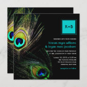 ピーコカラフルックフェザーズ写真ボホチ結婚ックズ 招待状 (正面/裏面)