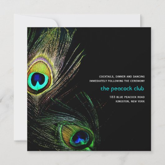 ピーコカラフルックフェザーズ写真ボホチ結婚ックズ 招待状 (裏面)