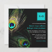 ピーコカラフルックフェザーズ写真ボホチ結婚ックズ 招待状 (正面)