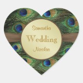 ピーコクの羽のハートの形結婚のステッカー ハートシール (正面)