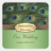 ピーコクの羽結婚のシール スクエアシール (正面)