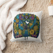 ピーコクガーデン白 クッション (ブランケット)