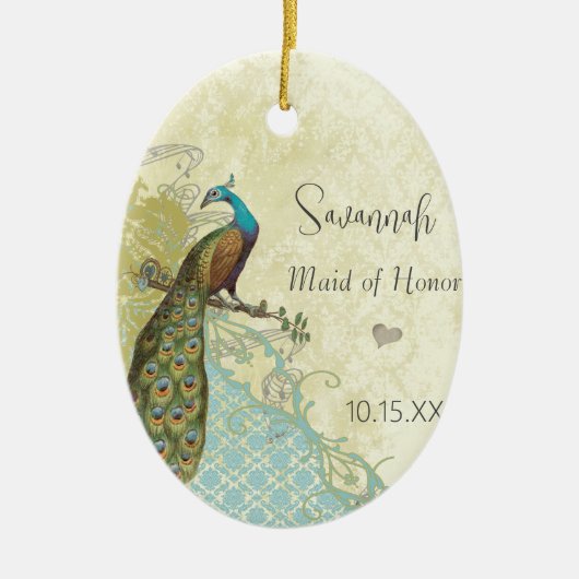 ピーコクルヴィンテージバードメイド・オブ・オーナー（花嫁付き添い人）オーナメント セラミックオーナメント (正面)