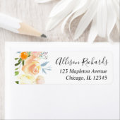 ピーココーラルブルーフローラ水彩差出人住所 ラベル (インサイチュ)