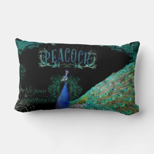 ピーコッエレガントクとヴィンテージが黒い輝きを巻く ランバークッション (裏面)