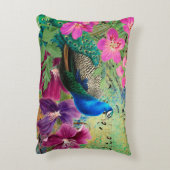 ピーコッエレガントクブルーピンク花グリーン アクセントクッション (裏面(縦))