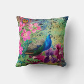 ピーコッエレガントクブルーピンク花グリーン クッション (裏面)