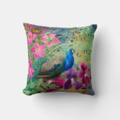 ピーコッエレガントクブルーピンク花グリーン クッション (正面)