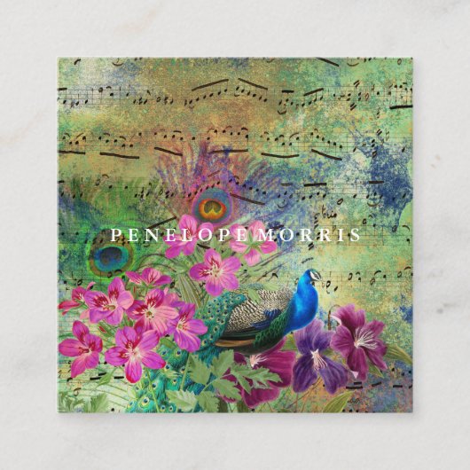 ピーコッカラフルクコラージュ化粧アーティストスクエア スクエア名刺 (正面)