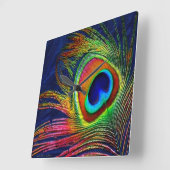 ピーコッカラフルクフェザープリント スクエア壁時計 (傾斜)