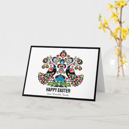 ピーコックとイースター民俗学、カスタム文字 カード (黄色い花)