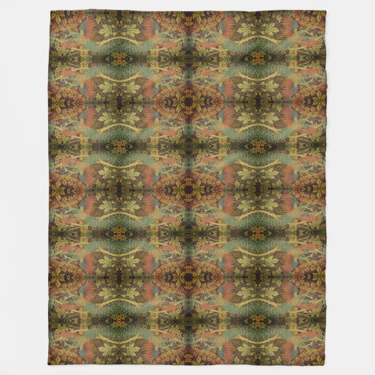 ピーコックとオークリーフのフローラビクトリアンジャカードThr フリースブランケット (正面)