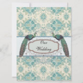 ピーコックとクリーエレガントムティール(緑がかった色)ダマスクの結婚式 招待状 (正面)