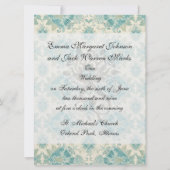 ピーコックとクリーエレガントムティール(緑がかった色)ダマスクの結婚式 招待状 (裏面)