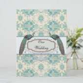 ピーコックとクリーエレガントムティール(緑がかった色)ダマスクの結婚式 招待状 (スタンド正面)