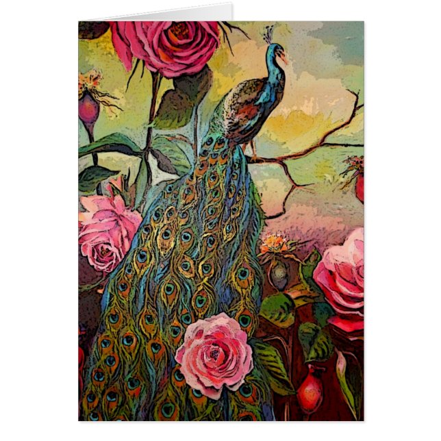 ピーコックとバラグリーティングカード (正面)