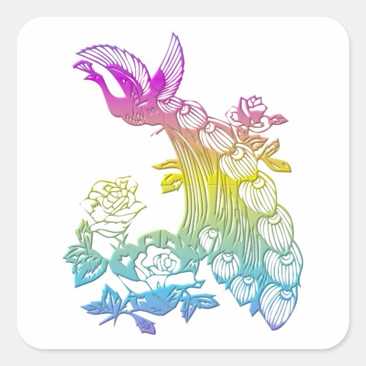 ピーコックとバラ スクエアシール (正面)