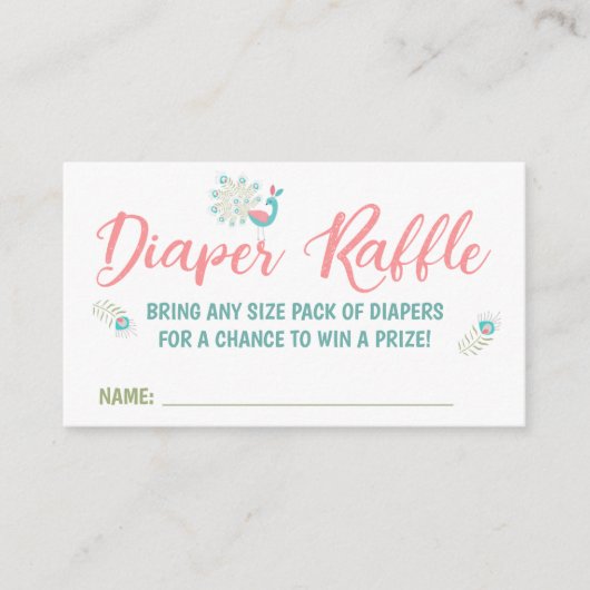 ピーコックとベビーキツネおむつラッフルチケット エンクロージャーカード (正面)