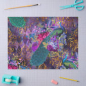 ピーコックと花が紫のデコパージュに 薄葉紙 (クラフト)