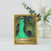 ピーコックと金ゴールドグリーンアレパーティー 招待状 (スタンド正面)