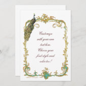 ピーコックと金ゴールドバロックのフレーム招待状カード 招待状 (正面/裏面)