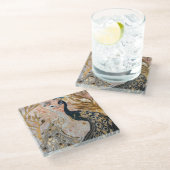 ピーコックのゴールドグリッター ラブ ブラッシュ ローズ ガラスコースター (アングル)