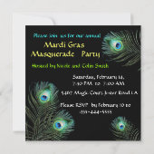 ピーコックの羽根が付いた赤いマスクの仮面舞踏会 招待状 (裏面)