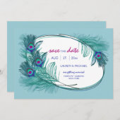 ピーコックの羽根でお知らせ 保存日付のお知らせ 招待状 (正面/裏面)