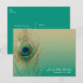 ピーコックの羽根とサンド、テールのボヘミアンスタイルのSave the Date 案内ポストカード (正面/裏面)