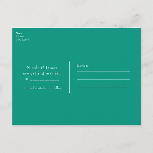 ピーコックの羽根とサンド、テールのボヘミア風Save the Date 案内ポストカード (裏面)