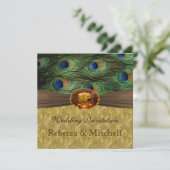 ピーコックの羽根とフェイクアンバー ウェディング 招待状 (スタンド正面)