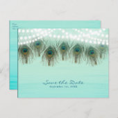 ピーコックの羽根とランタン ラスティック セーブ・ザ・デート 案内ポストカード (正面/裏面)