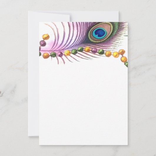 ピーコックの羽根のマスク マルディグラ マスケレードパーティー 招待状 (裏面)