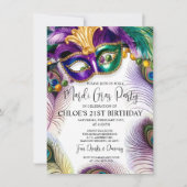 ピーコックの羽根のマスク マルディグラ マスケレードパーティ 招待状 (正面)