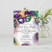 ピーコックの羽根のマスク マルディ・グラス・マスカレードパーティー 招待状 (スタンド正面)