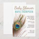 ピーコックの羽根ベビーシャワー 招待状 (正面/裏面)