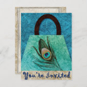 ピーコックの羽根財布ポストカード招待状 インビテーションポストカード (正面/裏面)