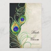 ピーコックの羽根 ブラック ダマスク 結婚式 ステーショナリー メニュー (裏面)
