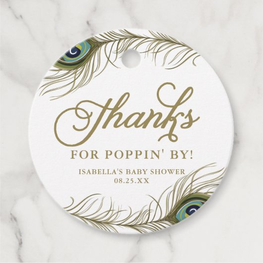ピーコックの羽根 ベビーシャワー お礼 ワインボトルラベル フェイバータグ (正面)
