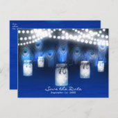 ピーコックの羽根、マソンジャー&ライトでSave the Date 案内ポストカード (正面/裏面)