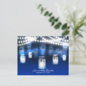 ピーコックの羽根、メイソンジャー＆ライトでSave the Date 案内ポストカード (スタンド正面)