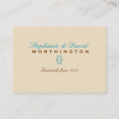 ピーコックろうけつ染めアクア結婚金ゴールドのテーブルシートカード プレイスカード (裏面)