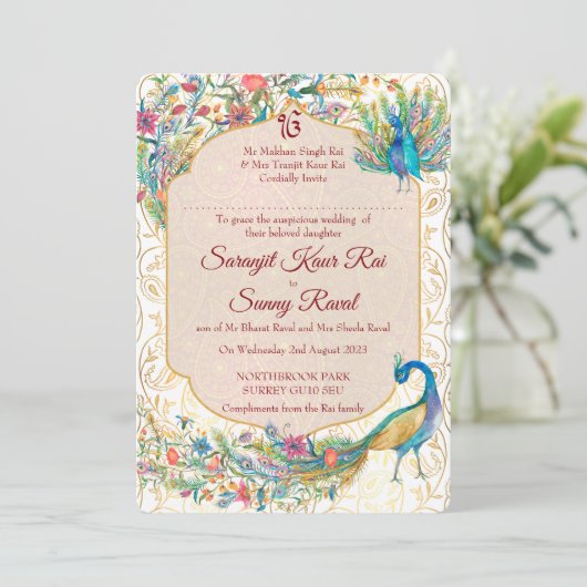 ピーコックアラビアパタン結婚インディアンの花嫁 招待状 (スタンド正面)