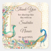 ピーコックアラビアパターンインディアン結婚式の引き出物ギフト スクエアシール (正面)