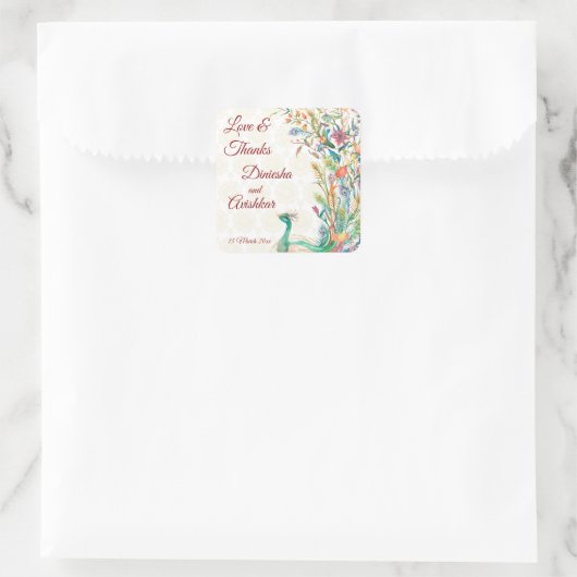 ピーコックアラビアパターンインディアン結婚式の引き出物ギフト スクエアシール (バッグ)