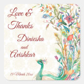 ピーコックアラビアパターンインディアン結婚式の引き出物ギフト スクエアシール (正面)