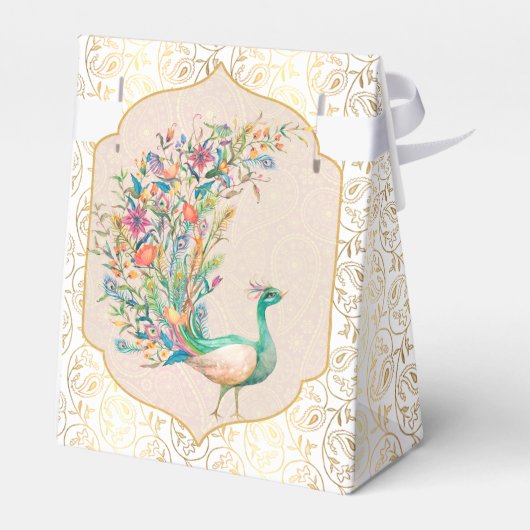 ピーコックアラビアパターンインディアン結婚式の引き出物ギフト フェイバーボックス (裏面サイド)