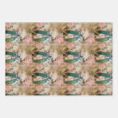 ピーコックアンドピンクマグノリアフラワーヴィンテージエフェメラ ラッピングペーパーシート (正面2)